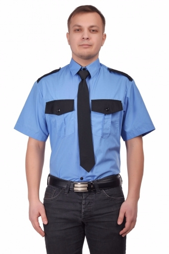 Рубашка охранника короткий рукав голубая/черная в заправку  #1