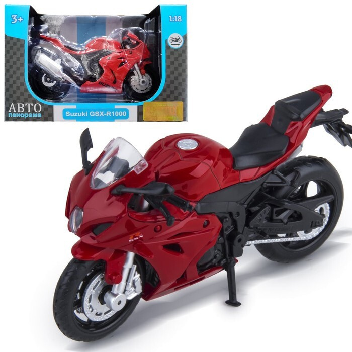 Мотоцикл металлический "Suzuki GSX-R 1000", масштаб 1:18, свободный ход колес, цвет красный  #1