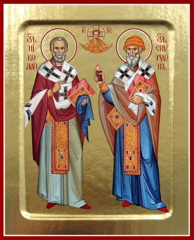 Икона Николая Чудотворца и Спиридона Тримифунтского, святителей на дереве: 125 х 160  #1