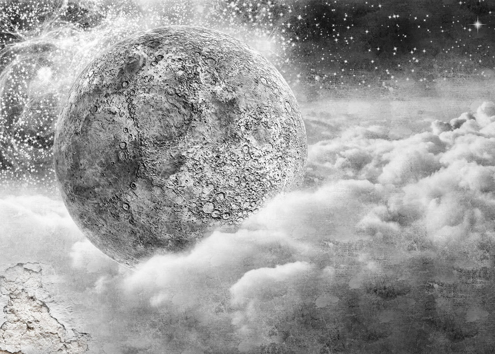 Фотообои флизелиновые на стену 3д GrandPik 41406, 420х300 см(ШхВ) "Космос. Луна в облаках"  #1