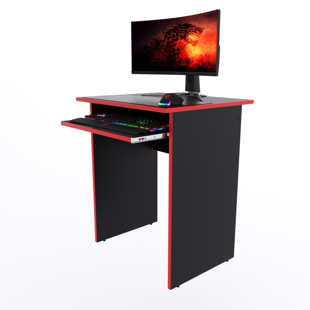 Компьютерный стол "Минис+" с полкой, 60х50х72,6 см, чёрный с красной кромкой  #1