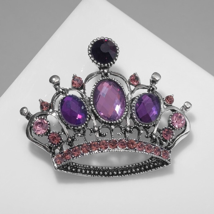 Брошь "Корона" готическая, цвет фиолетовый в чернёном серебре 1 шт.  #1