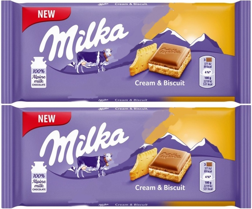 Шоколадная плитка Milka Cream & Biscuit / Милка Крем & бисквит 2 шт. 100 г. (Германия)  #1