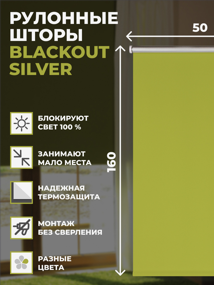 Рулонные шторы Блэкаут Silver 50х160 см на окно зеленый #1