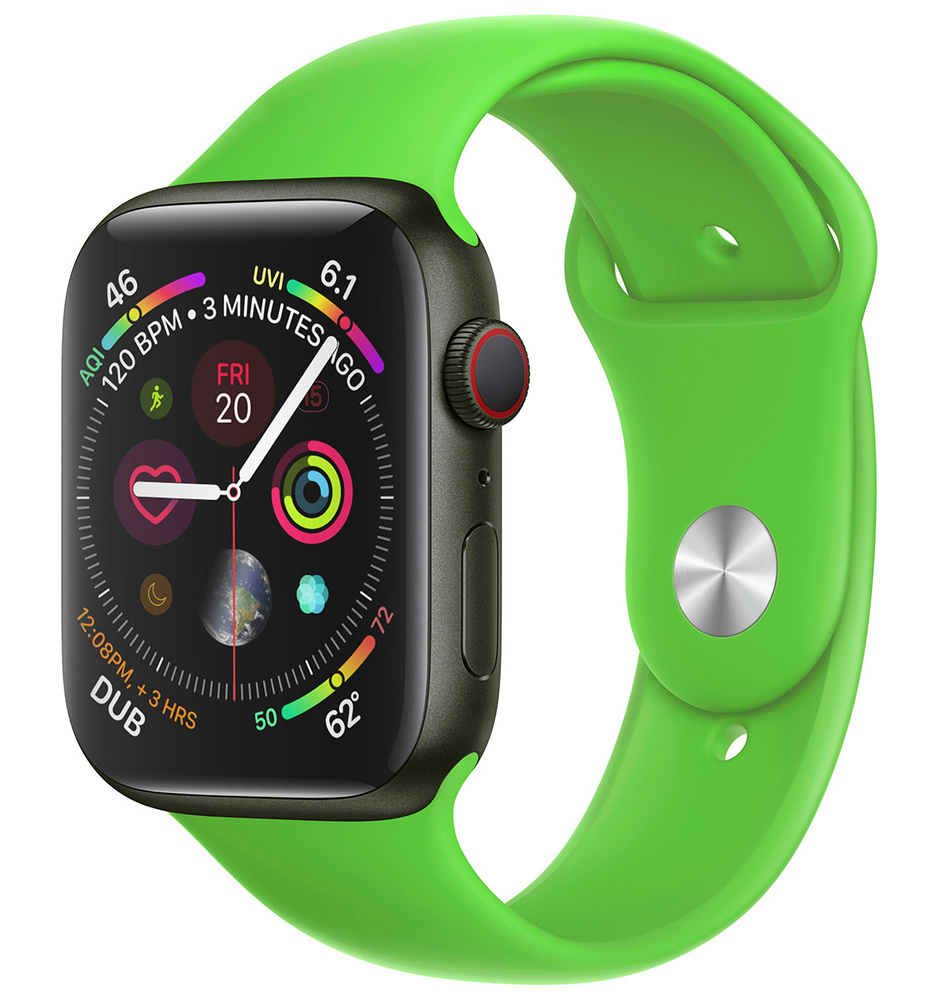 Ремешок силиконовый для Apple Watch в корпусе 38/40/41 мм, размер запястья - M(L), Зеленый ремешок на #1