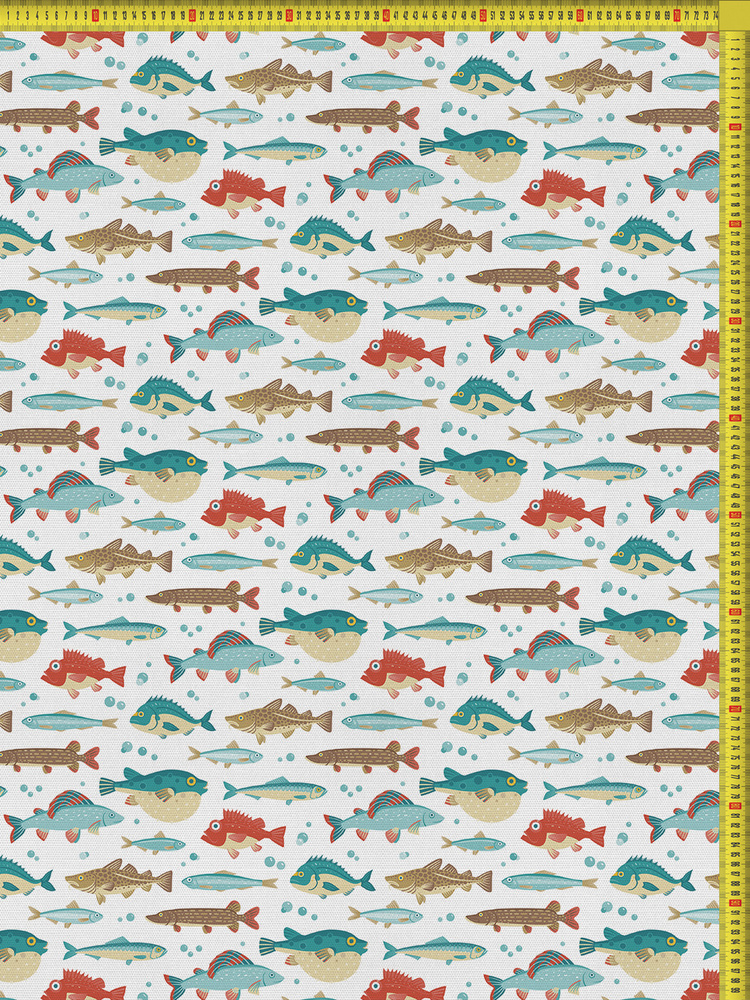 Отрезная ткань для мебели Ambesonne "Разнообразие рыб" метражом для рукоделия и шитья, оксфорд, 155 см #1