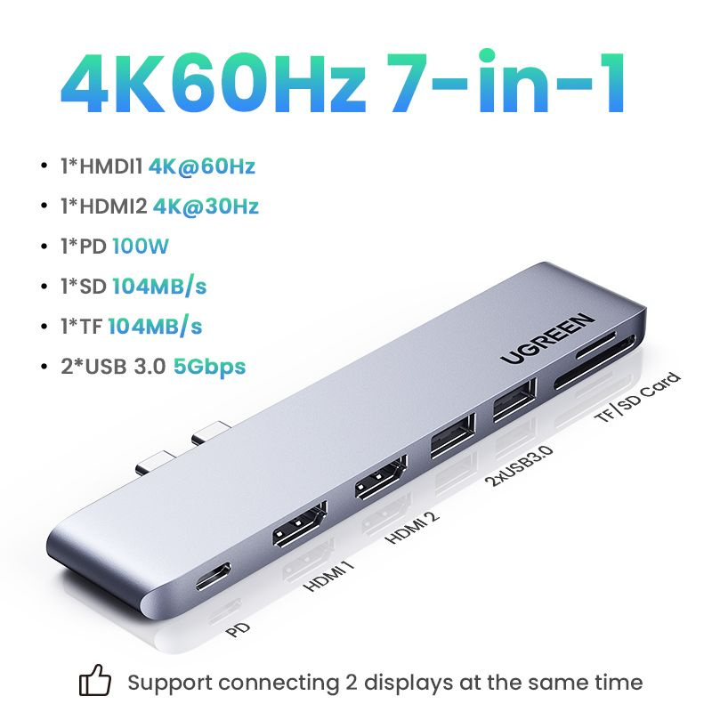 UGREEN USB C HUB Dual Type-C to USB 3.0 4KHDMI для M2 M1 Book Pro Air Adapter Thunderbolt 3 Dock USB #1