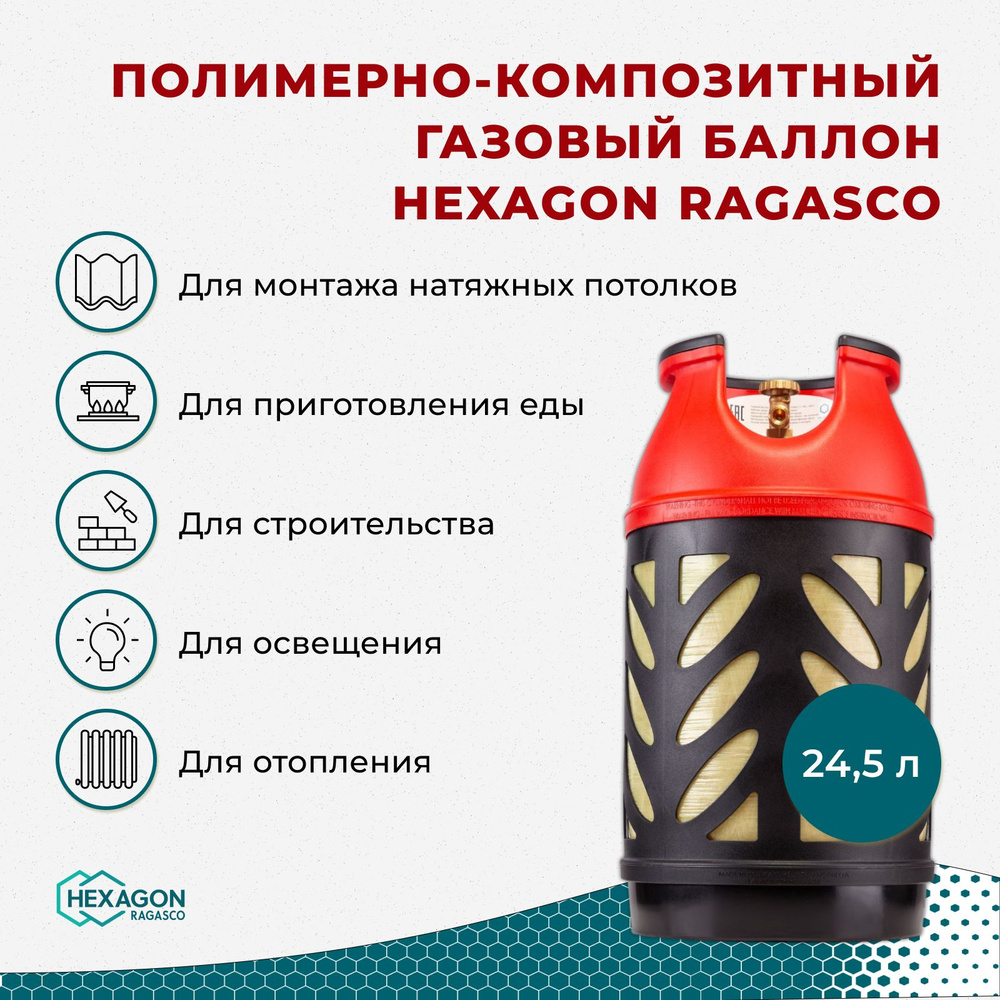 Композитный газовый пропановый бытовой баллон 24,5 л Hexagon Ragasco для барбекю, пикника, дачи и горелки #1