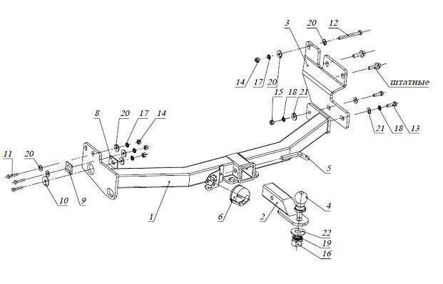 Фаркоп Бизон на Great Wall Hover H3 FA 0643-E (с 2010 по 2014 г.в.) (паспорт и сертификат в комплекте)(без #1