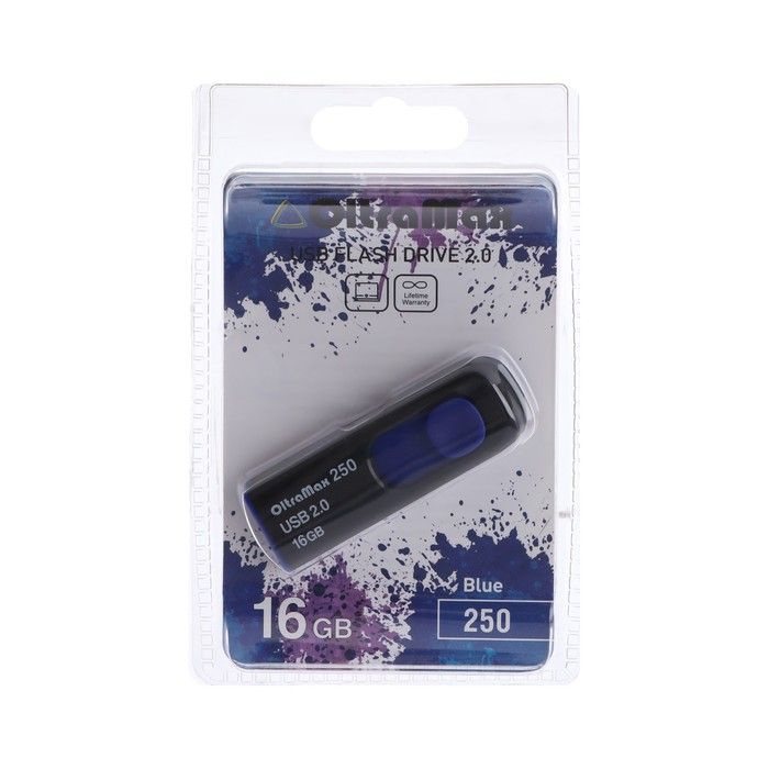 Флешка OltraMax 250, 16 Гб, USB2.0, чт до 15 Мб/с, зап до 8 Мб/с, синяя #1