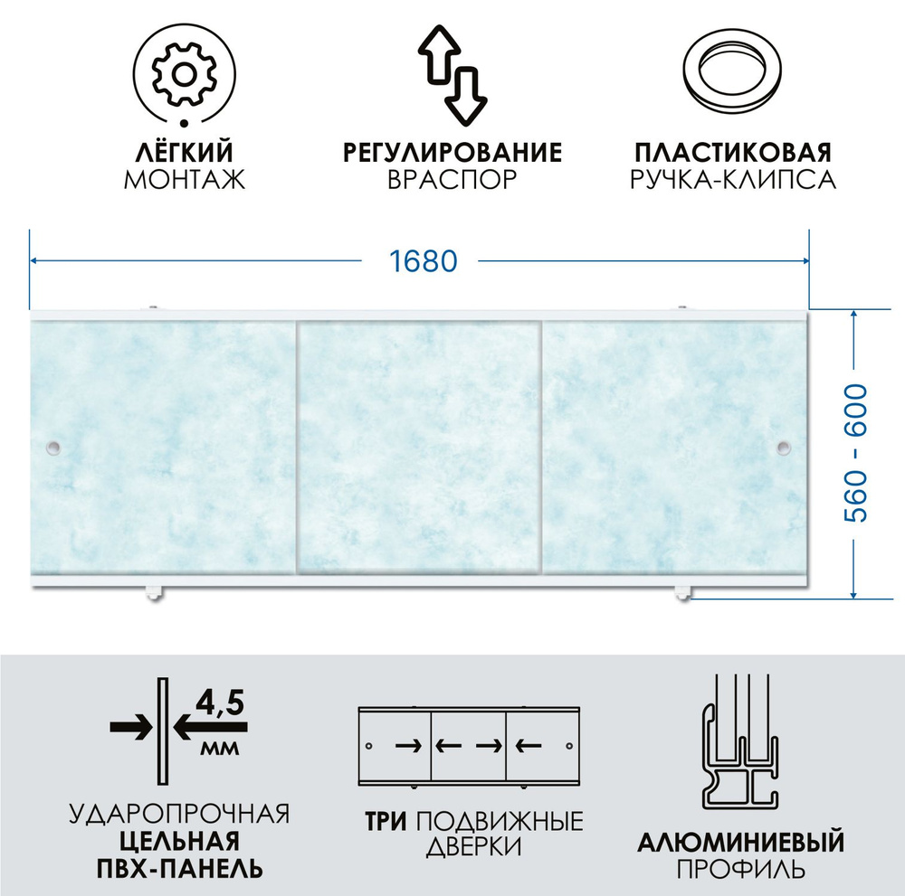 Экран под ванну небесный 170 см, алюминиевый профиль, влагостойкий ПРЕМИУМ А МетаКам.  #1