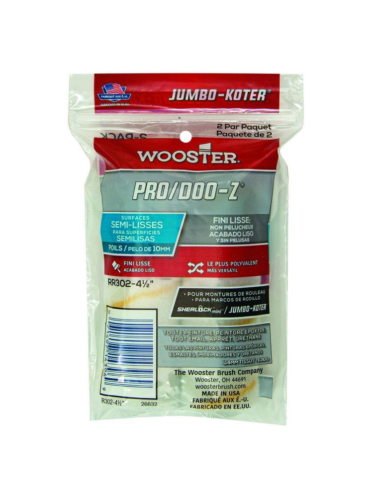 Мини-валик малярный WOOSTER RR302-4 1/2 PRO/DOO-Z JUMBO-KOTER 3/8 (ворс 0,95 см, ширина 11,43 см), набор #1