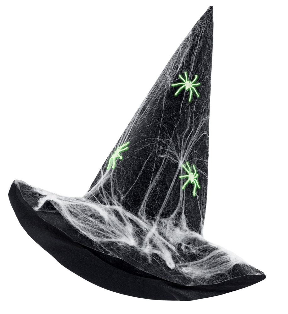 Карнавальный колпак ведьмы черный с пауками и паутиной/шляпа ведьмы/хэллоуин  #1