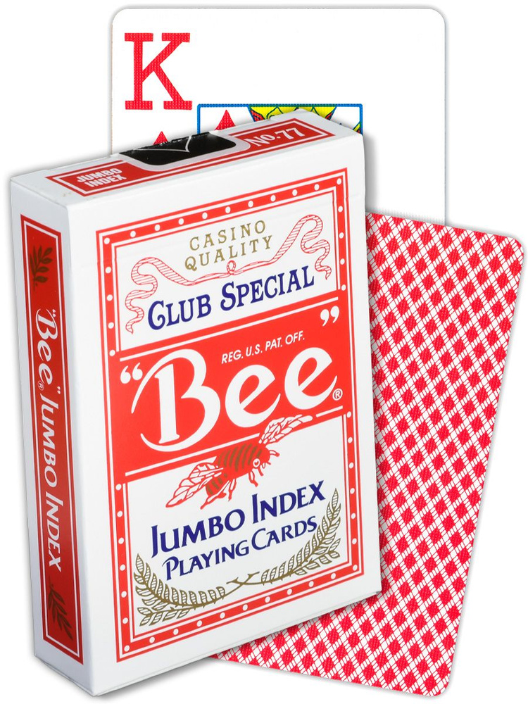 Bee Jumbo Index №77 (Red), игральные карты BEE без пчёл на рубашке #1