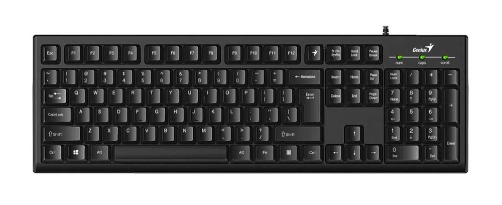 Мембранная малошумная "умная" влагостойкая проводная USB клавиатура GENIUS Smart KB-102 Black / черный, #1