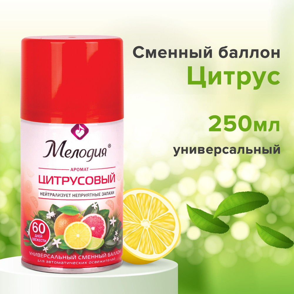 Сменный баллон 250 мл Мелодия "Цитрусовый", для автоматического освежителя / ароматизатора универсальный #1