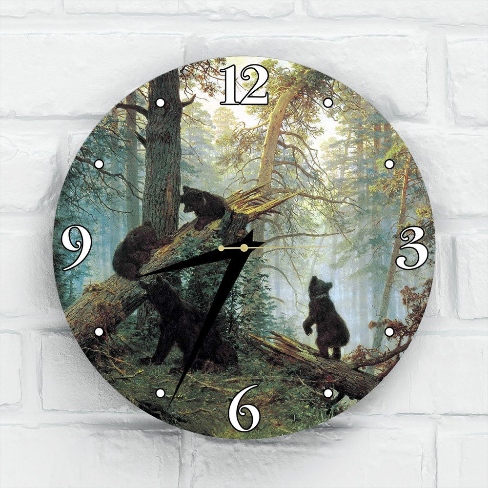 Настенные часы из дерева Утро в сосновом лесу Шишкин 30 см  #1