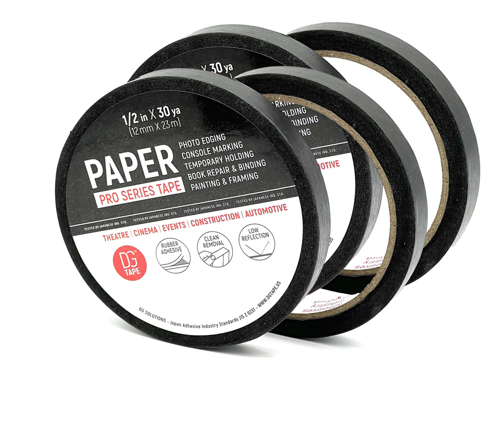 Masking Tape Professional - клейкая лента бумажная цвет ЧЕРНЫЙ 12 мм х 23метра / 4 штуки /  #1