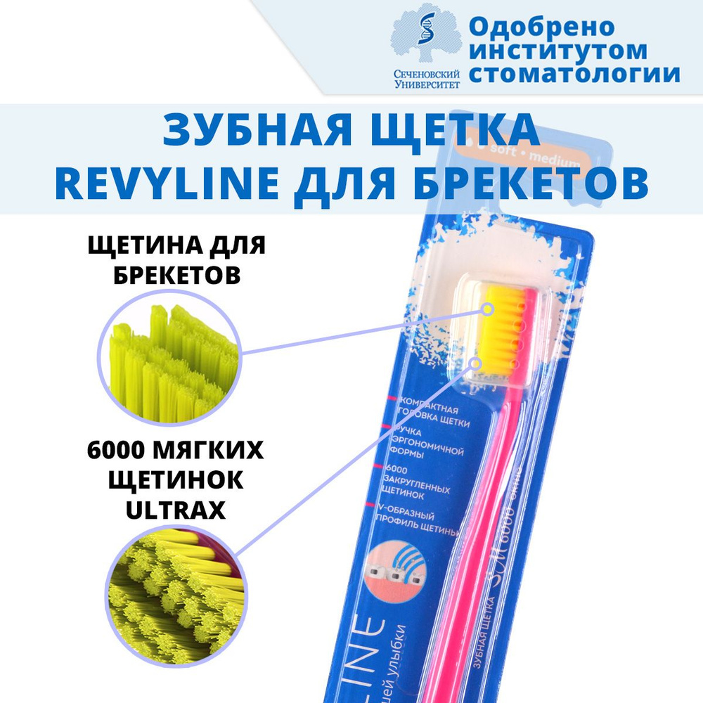 Зубная щетка для брекетов Revyline SM6000 Ortho - 6000 щетинок, ортодонтическая, малиновая  #1