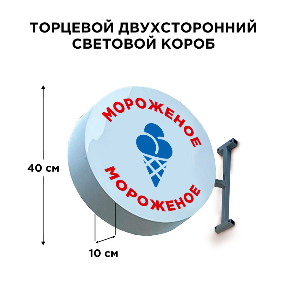 Двухсторонняя торцевая световая вывеска "Мороженое". Лайтбокс 40х40смх10см  #1