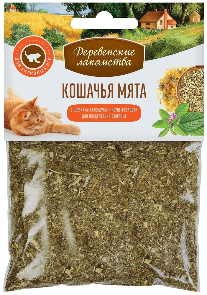 Лакомство Деревенские лакомства для кошек, кошачья мята, календула + корень солодки, 15 г  #1