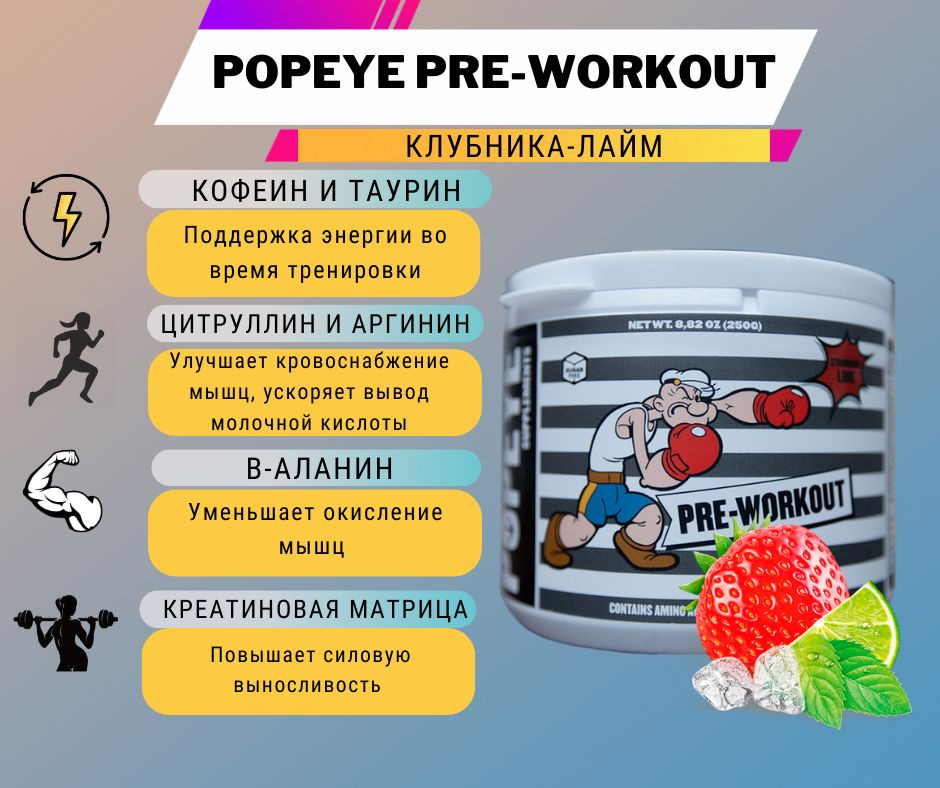 Предтренировочный комплекс POPEYE Pre-Workout 250g (Клубника-Лайм)  #1