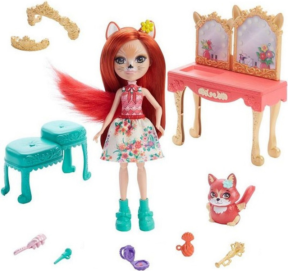 Игровой набор Mattel Enchantimals Royal Викторианский туалетный столик, кукла и питомец с аксессуарами, #1