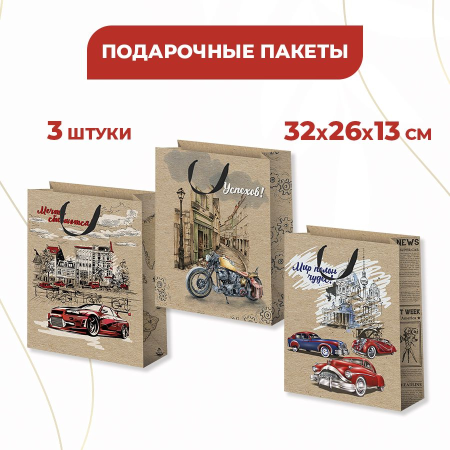 Подарочный пакет для мужчины, папы, дедушки, парня "Успехов!", набор из 3 штук, размер 18х23х10 см  #1