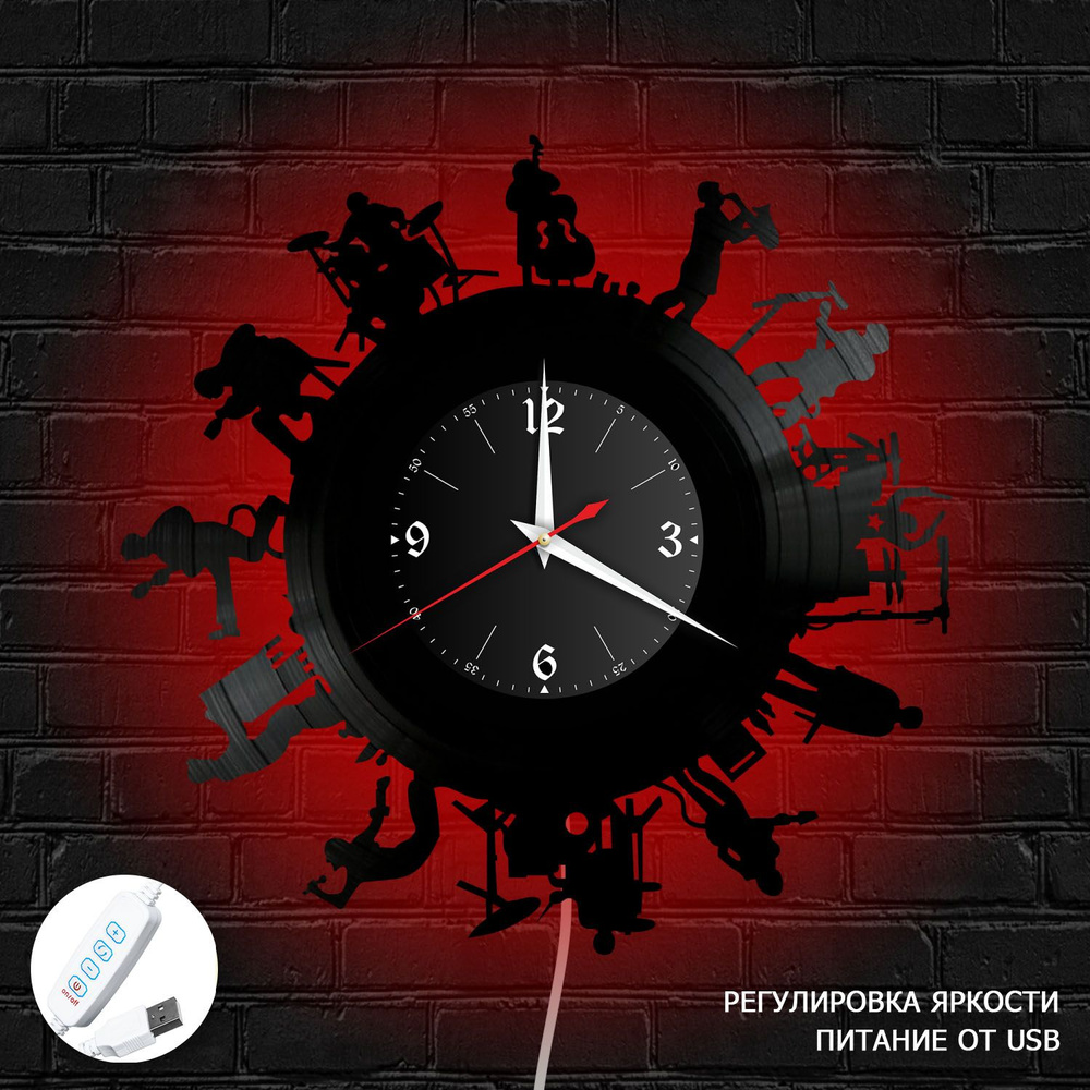 Настенные часы RedLaser "Музыка из винила с красной подсветкой, №27", 30 см  #1