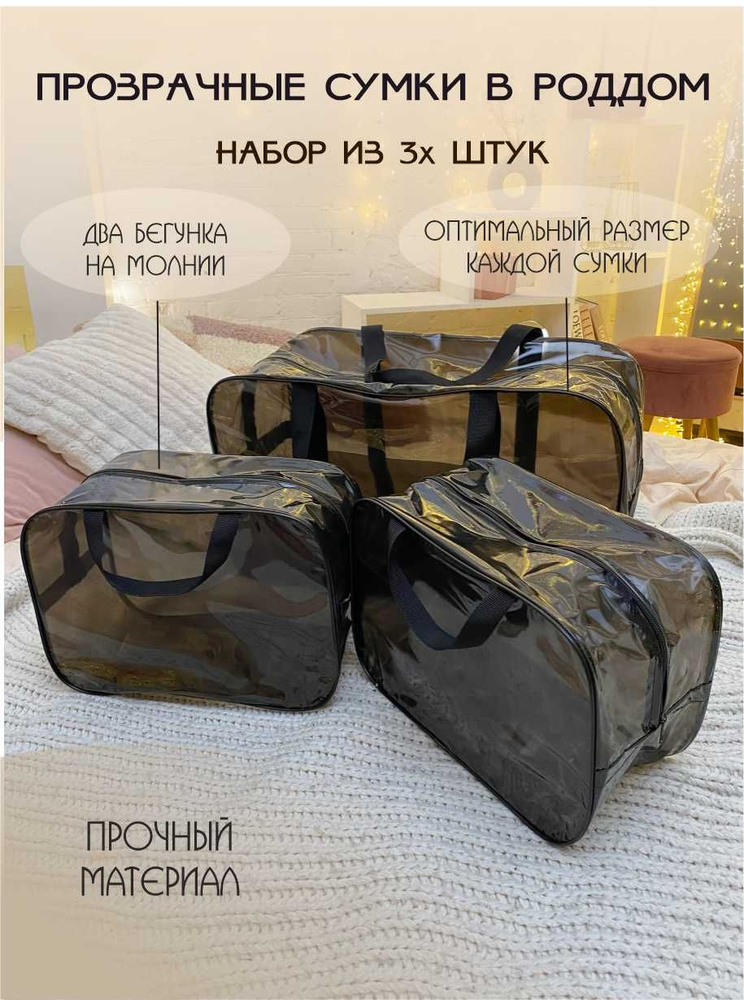 СУМКА В РОДДОМ прозрачная для мамы и малыша набор сумок из 3 шт. (большая+2 средние)  #1