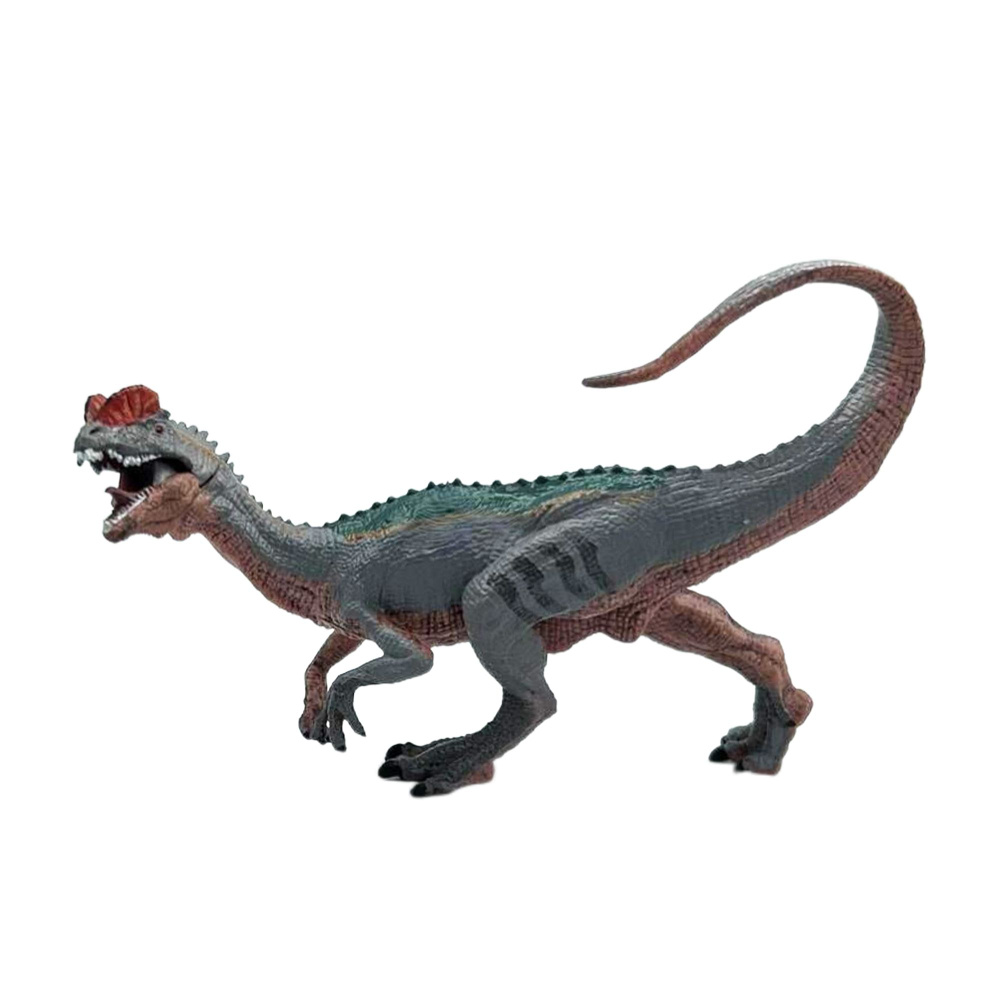 Фигурка Детское Время - Дилофозавр (с подвижной челюстью, идет, цвета: серый, зеленый, коричневый, красный), #1
