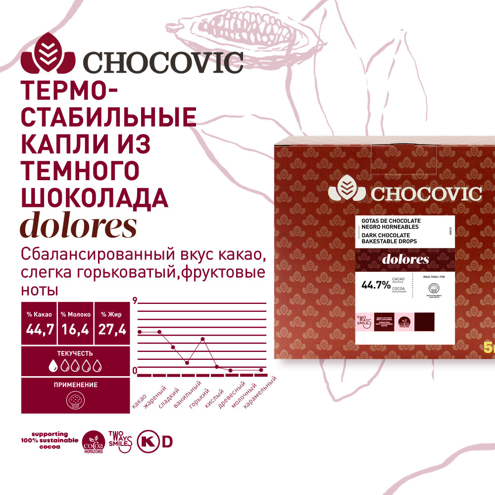 Термостабильные капли из темного шоколада Dolores Chocovic (Чоковик) 5 кг  #1