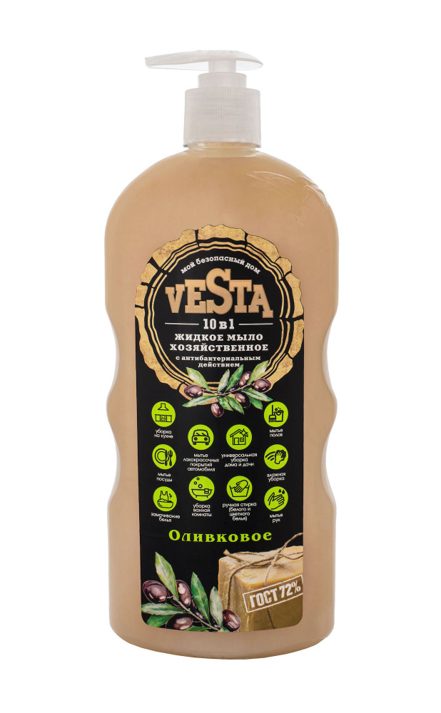Гель-мыло хозяйственное "Vesta" Оливковое ГОСТ 72% 1л #1