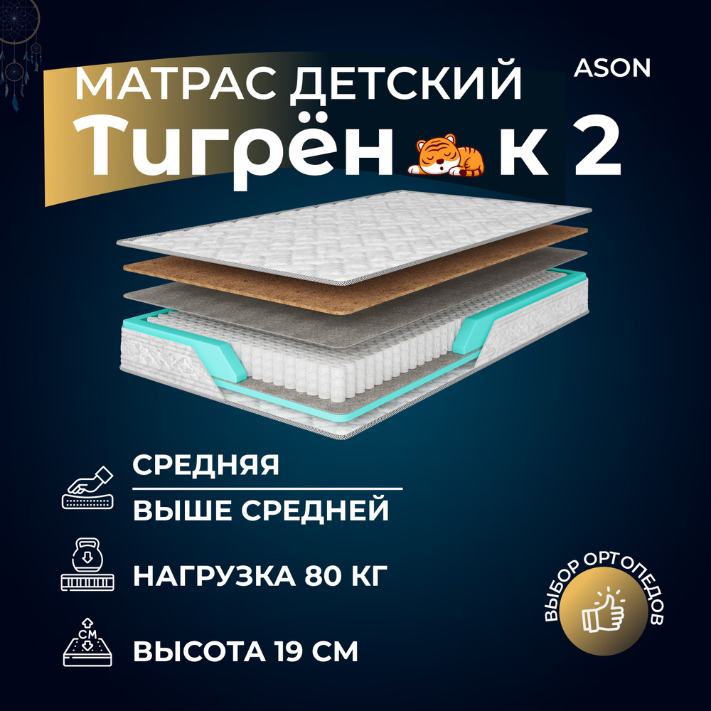 Ason Матрас Тигренок 2 S500, С зональным пружинным блоком, 80х200 см  #1