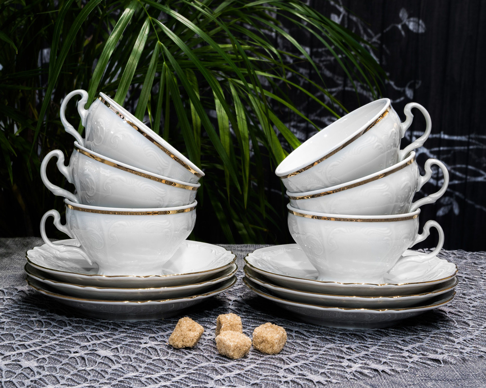 Чайный набор посуды на 6 персон Bernadotte Отводка золото 205 мл, 12 предметов: 6 чашек и блюдец для #1