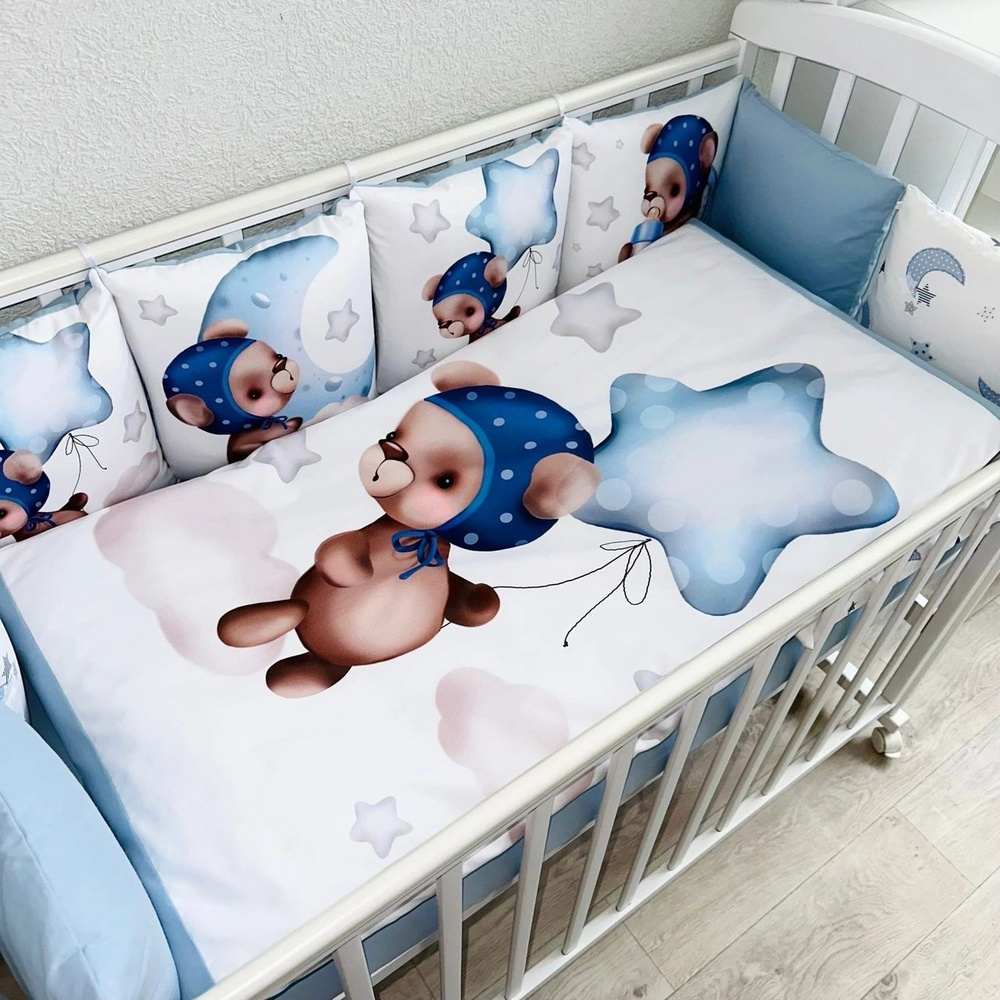 Комплект в кроватку ТМ/551-2 мишки малыши, голубой, звезды  #1