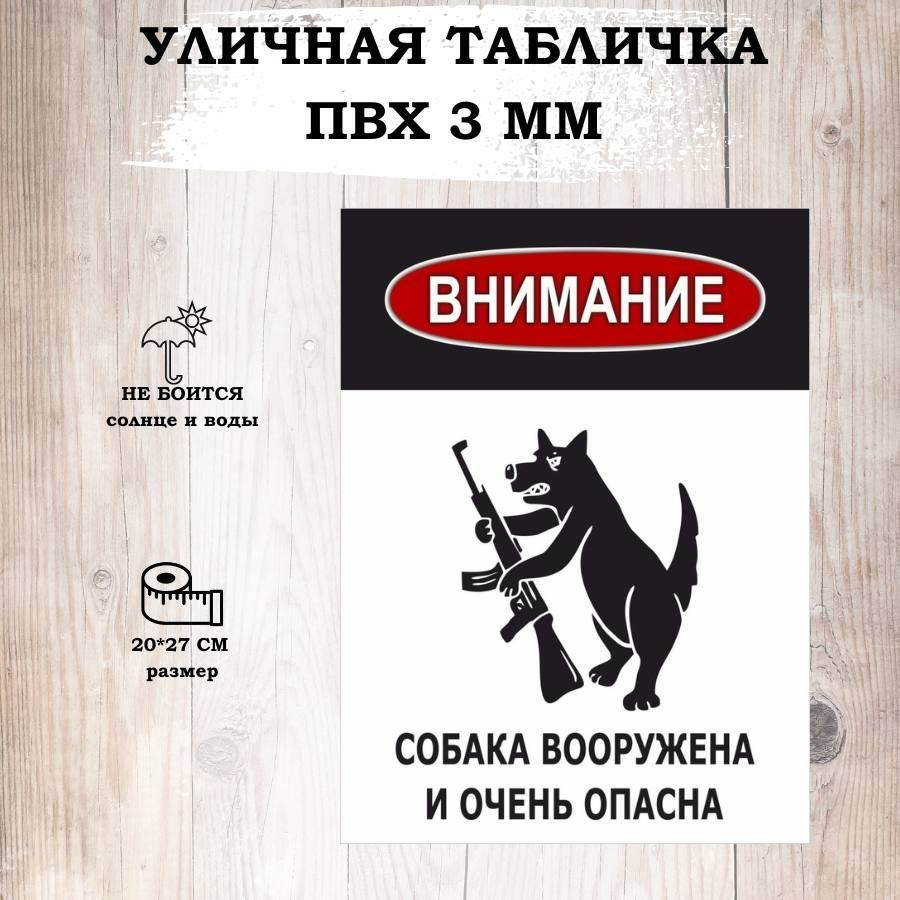 Табличка уличная "Осторожно злая собака" для интерьера, информационная. Внимание! Территорию охраняет #1