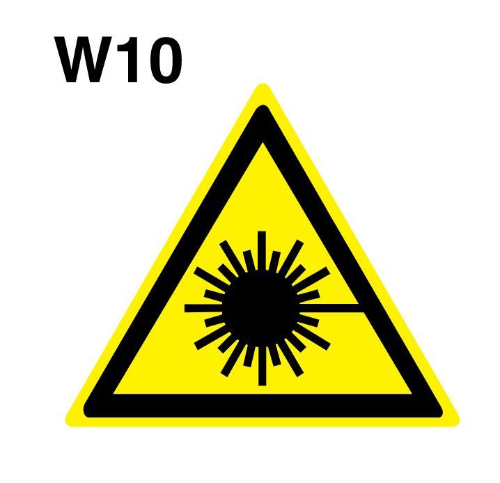 Световозвращающий, треугольный, предупреждающий знак W10 Опасно. Лазерное излучение (самоклеящаяся ПВХ #1