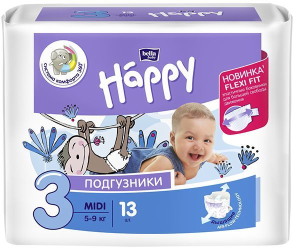 Подгузники bella baby Happy Midi дышащие, размер 3 (вес 5-9 кг), 13 шт.  #1