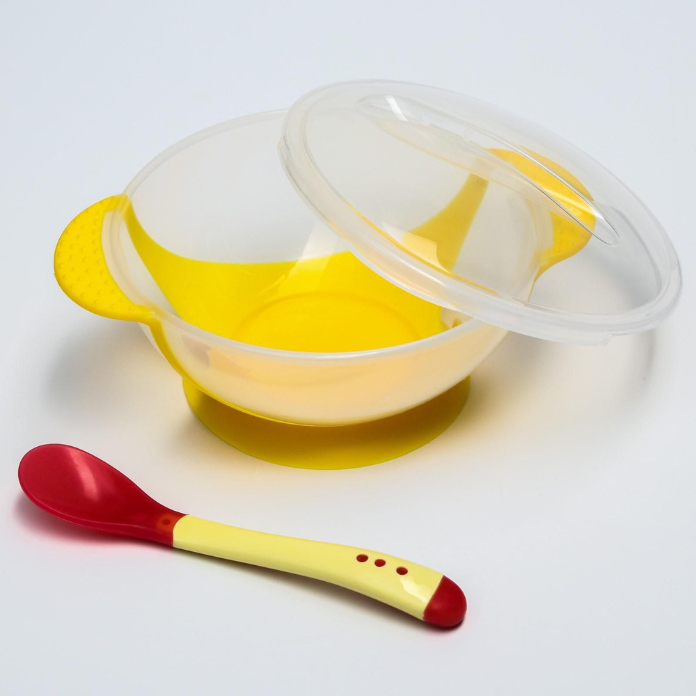 Набор детской посуды Крошка Я 3 предмета: миска 350 мл на присоске, крышка, ложка, цвет жёлтый  #1