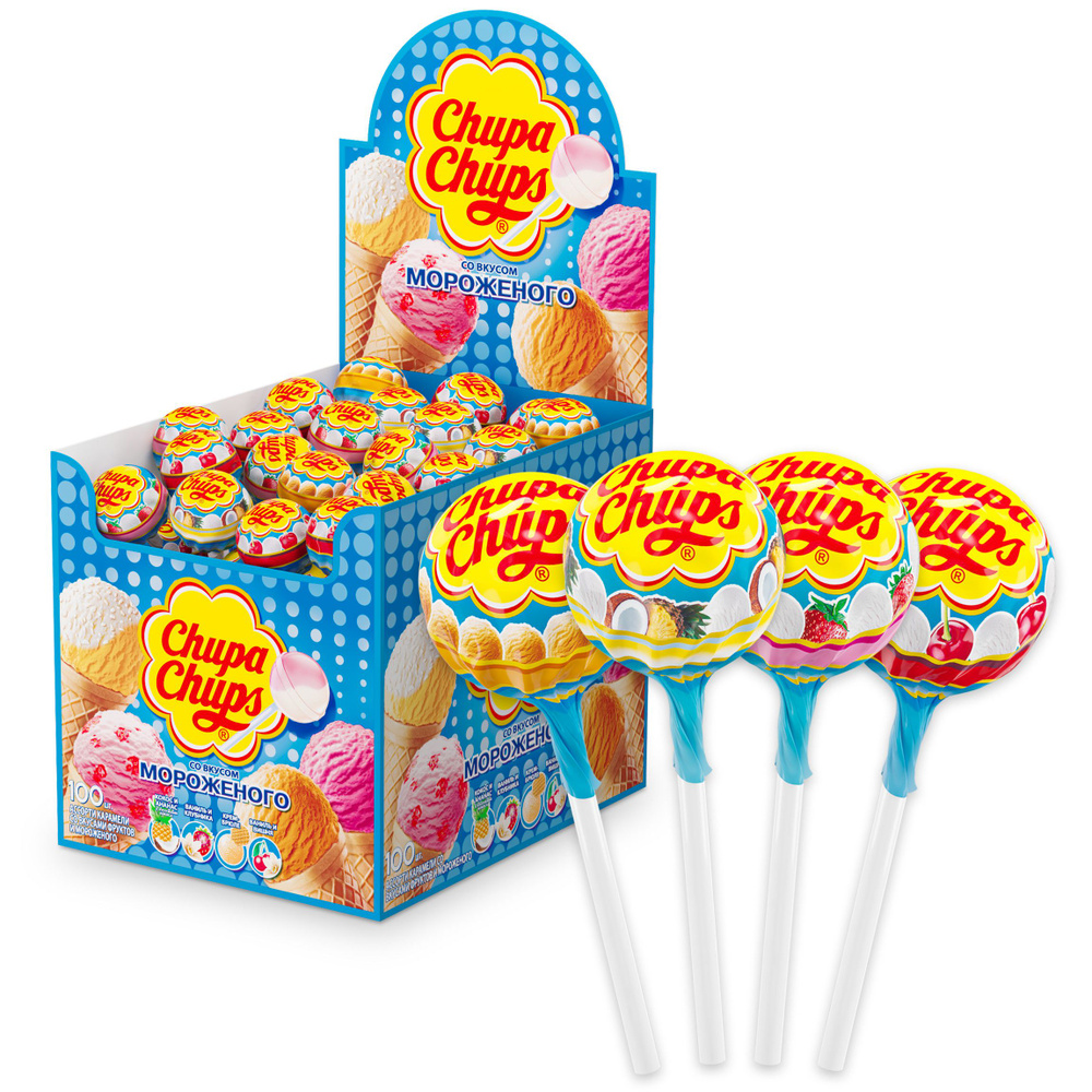 Карамель Chupa Chups со вкусом мороженого, 100 шт по 12 г #1