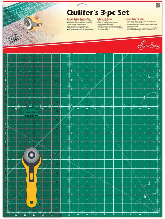 Набор для пэчворка: мат двусторонний 58 х 43 cм/23" х 17",линейка 24" х 6 1/2", нож раскройный 45 мм #1