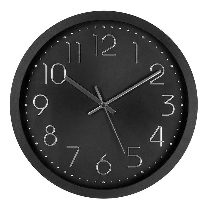 Часы настенные Классика, плавный ход, d-30.5 см, черные, цифры серебро  #1