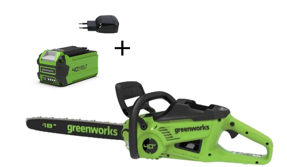 Цепная пила аккумуляторная GreenWorks GD40CS20Xk4, 40V, 40 см, 2000 Вт, бесщеточная, c 1хАКБ 4 Ач И ЗУ #1