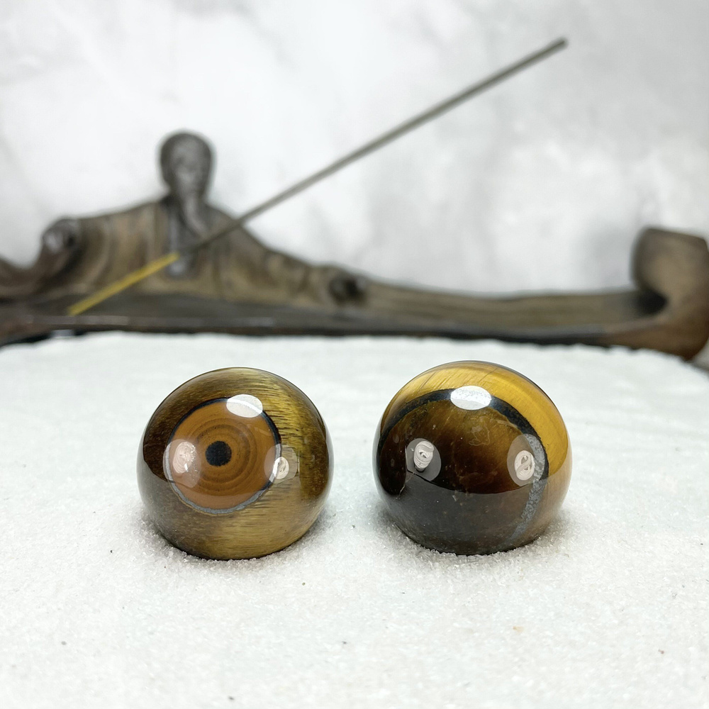 Массажные шары Баодинг Тигровый глаз - диаметр 28-30 мм, натуральный камень, 2 шт - для стоунтерапии, #1