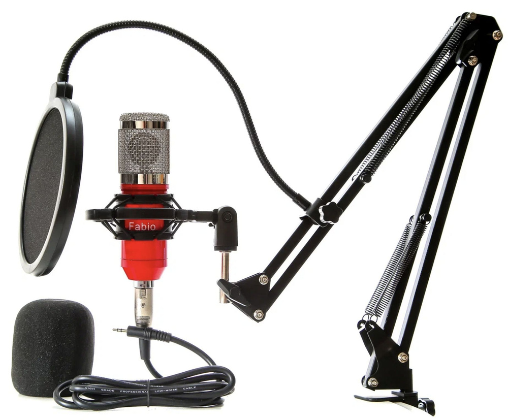 Красный Конденсаторный студийный микрофон 30Hz - 2000Hz со стойкой и поп-фильтром компьютерный игровой #1