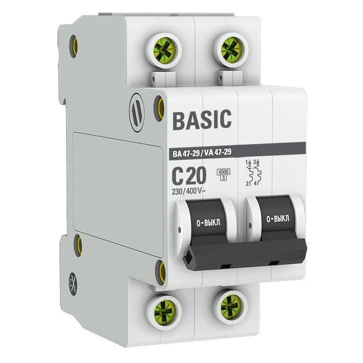 Выключатель автоматический модульный 2п C 20А 4.5кА ВА 47-29 Basic EKF mcb4729-2-20C  #1