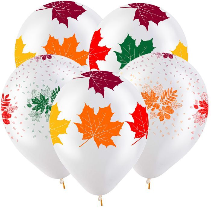 Воздушные шары 30 см 50 шт. / Осенние листья Разноцветные, Прозрачный Кристал, 5 ст. / DECOBAL, Вьетнам #1