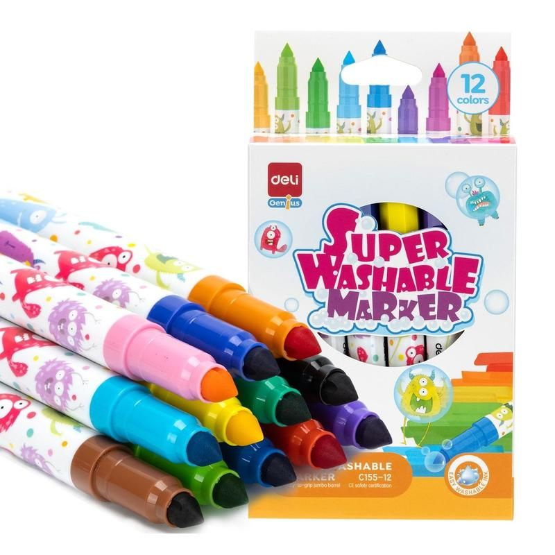 Фломастеры Deli Super Washable Marker набор 12 цветов #1