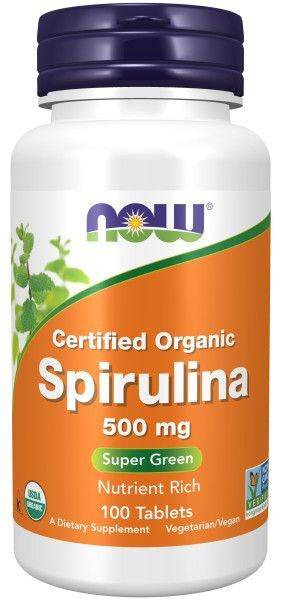 NOW Spirulina 500 mg, сертифицированная органическая спирулина 100 табл  #1